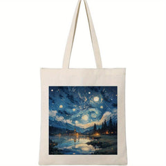 Night Star Pattern Canvas Handbag Large Shopping Bag All Match Storage Bag