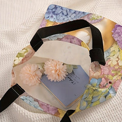 Floral Cat Print Canvas Tote Bag Travel Beach Shoulder Large Shopping Bag