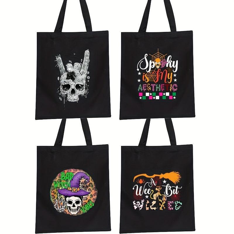 Halloween Cartoon Printing Canvas Bag Skull Ghost Elf Shoulder Bag