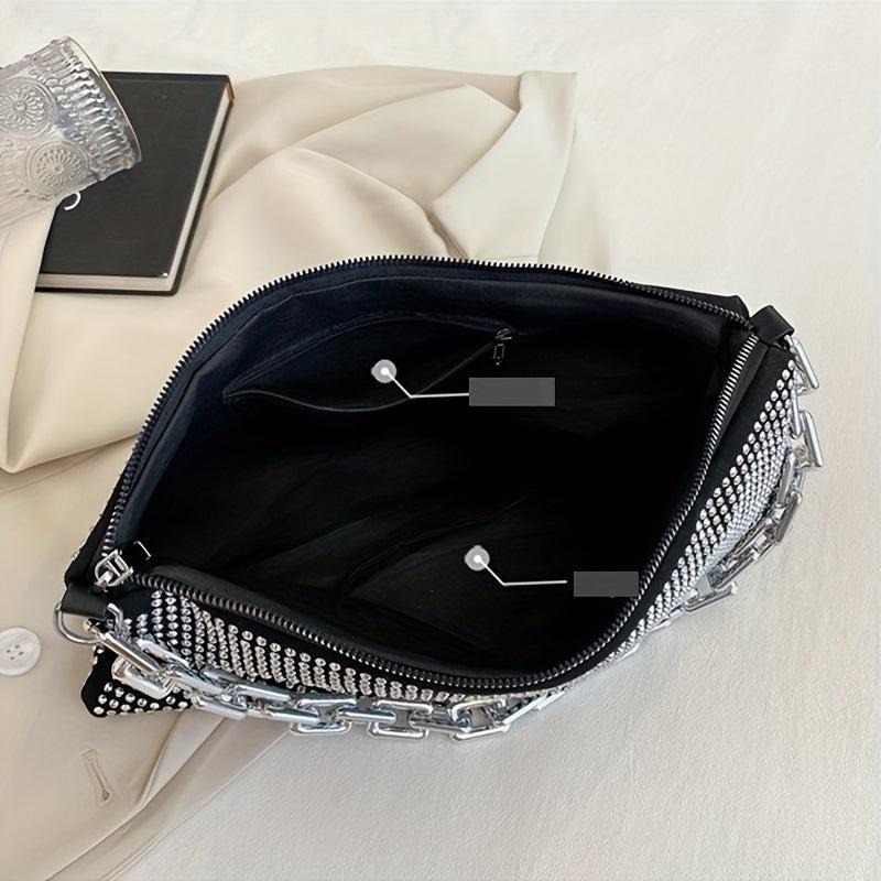 Glitter Rhinestone Underarm Evening Bag Large Capacity Purse