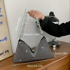 Glitter Rhinestone Underarm Evening Bag Large Capacity Purse