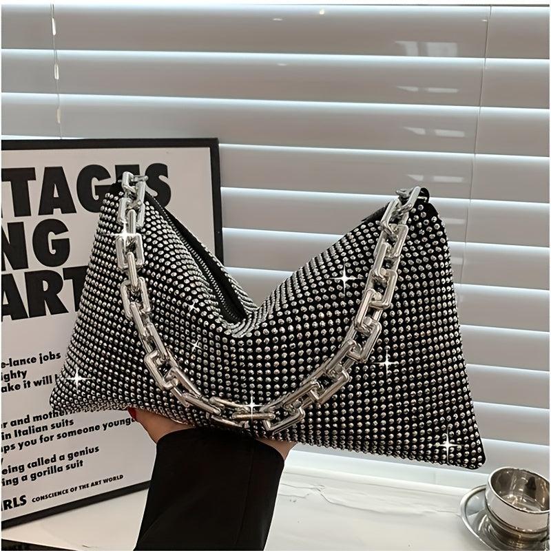 Glitter Rhinestone Underarm Evening Bag Large Capacity Purse