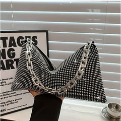 Glitter Rhinestone Underarm Evening Bag Large Capacity Purse