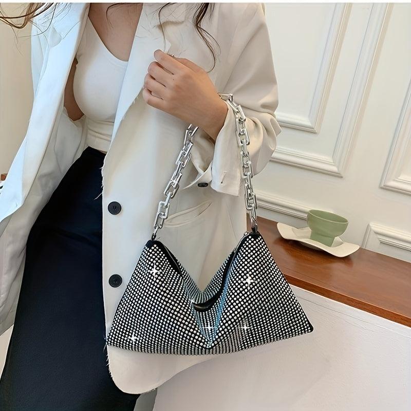 Glitter Rhinestone Underarm Evening Bag Large Capacity Purse