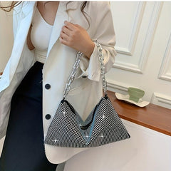 Glitter Rhinestone Underarm Evening Bag Large Capacity Purse