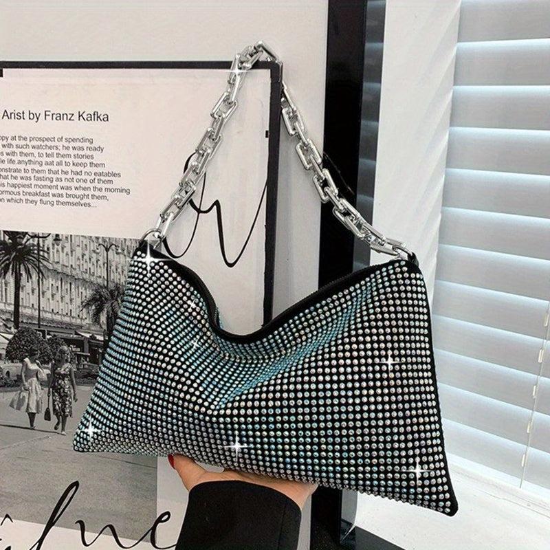 Glitter Rhinestone Underarm Evening Bag Large Capacity Purse
