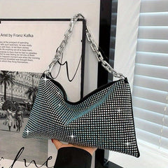 Glitter Rhinestone Underarm Evening Bag Large Capacity Purse