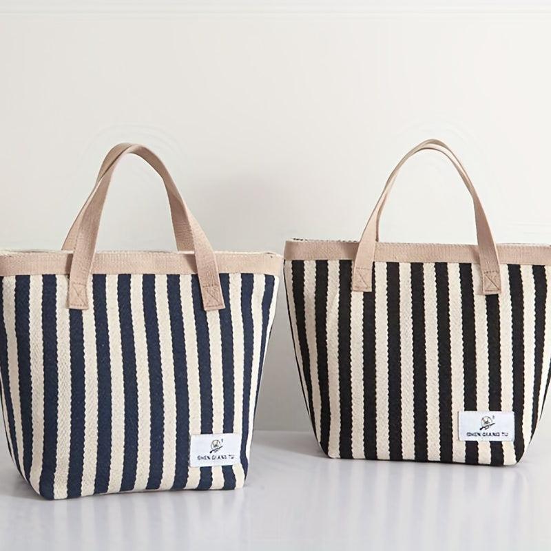 Striped Tote Bag Versatile Satchel Bag For Beach Travel Portable Storage