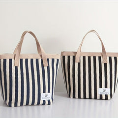 Striped Tote Bag Versatile Satchel Bag For Beach Travel Portable Storage