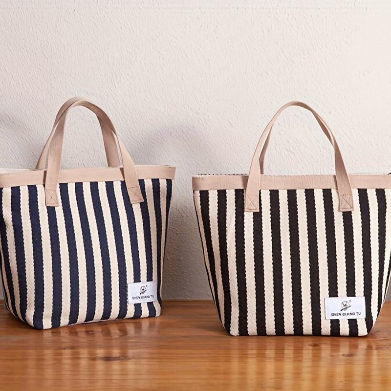 Striped Tote Bag Versatile Satchel Bag For Beach Travel Portable Storage