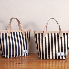 Striped Tote Bag Versatile Satchel Bag For Beach Travel Portable Storage