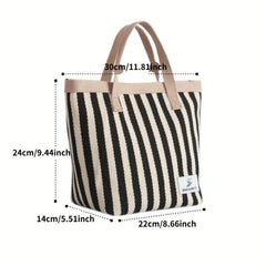 Striped Tote Bag Versatile Satchel Bag For Beach Travel Portable Storage