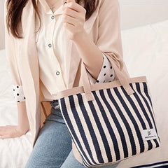 Striped Tote Bag Versatile Satchel Bag For Beach Travel Portable Storage