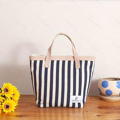 Striped Tote Bag Versatile Satchel Bag For Beach Travel Portable Storage