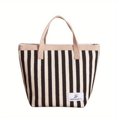 Striped Tote Bag Versatile Satchel Bag For Beach Travel Portable Storage