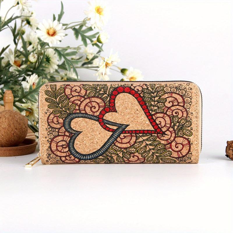 Ethnic Print Mini Long Wallet Zipper Clutch Purse Wristlet Bag