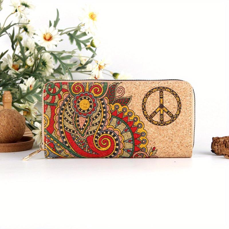 Ethnic Print Mini Long Wallet Zipper Clutch Purse Wristlet Bag