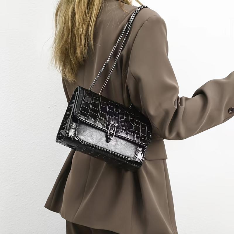 Crocodile Pattern Shoulder Bag Women's Chain Purse