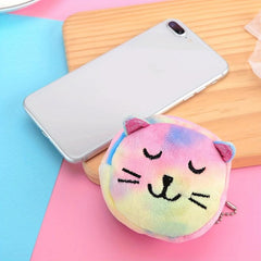Mini Cartoon Plush Coin Purse Zipper Clutch Wallet Earphone Bag