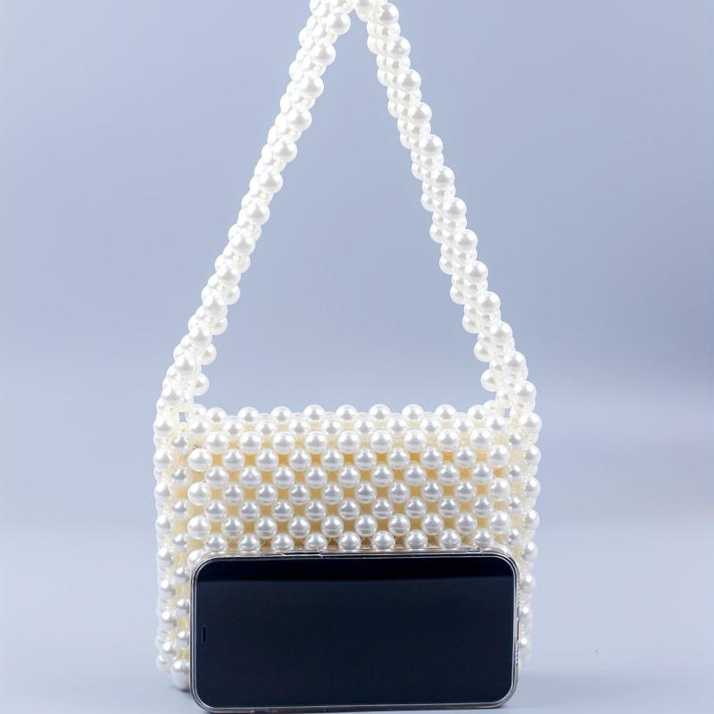 Stylish Acrylic Beaded Handbag Square Satchel Shoulder Purse