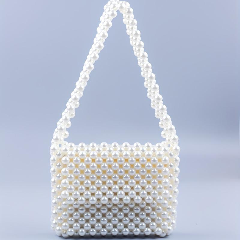 Stylish Acrylic Beaded Handbag Square Satchel Shoulder Purse