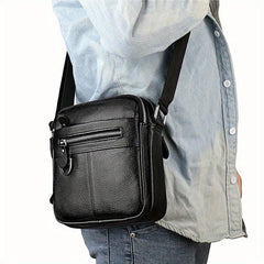 Men's Leather Crossbody Bag Vertical Shoulder Bag For Travel Work Casual