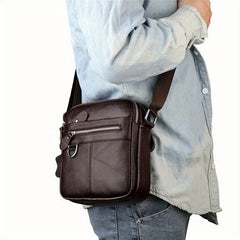 Men's Leather Crossbody Bag Vertical Shoulder Bag For Travel Work Casual