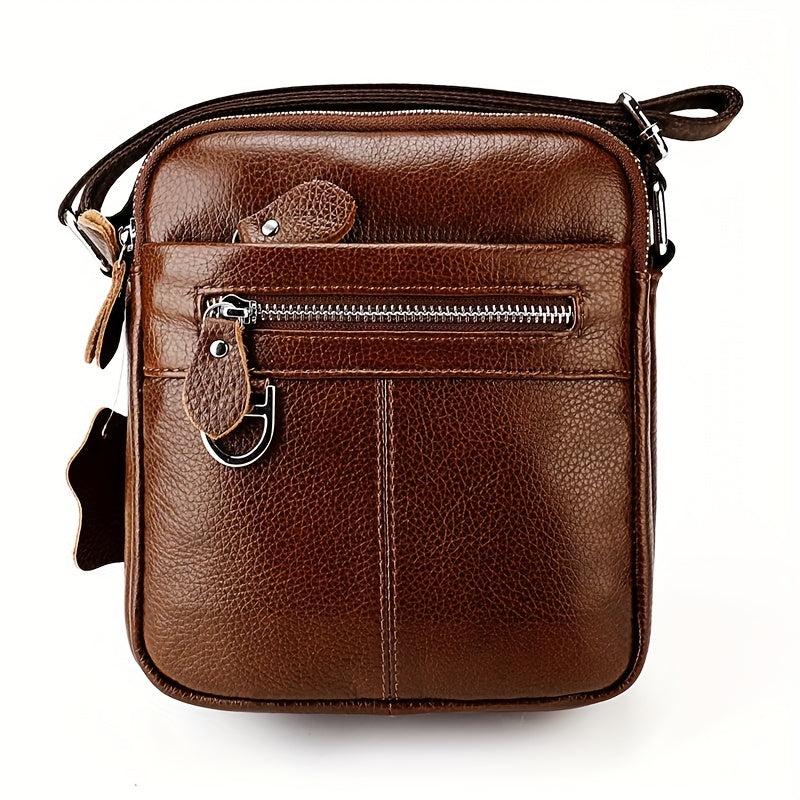 Men's Leather Crossbody Bag Vertical Shoulder Bag For Travel Work Casual
