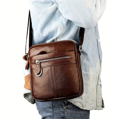 Men's Leather Crossbody Bag Vertical Shoulder Bag For Travel Work Casual