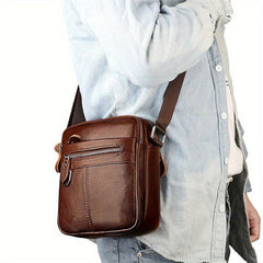 Men's Leather Crossbody Bag Vertical Shoulder Bag For Travel Work Casual