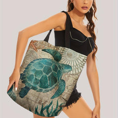 Seaweed Turtle Print Handbag Summer Travel Beach Shoulder Bag