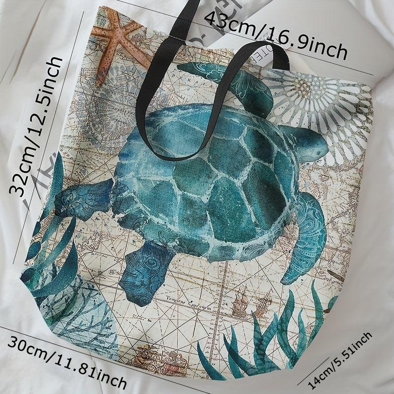 Seaweed Turtle Print Handbag Summer Travel Beach Shoulder Bag