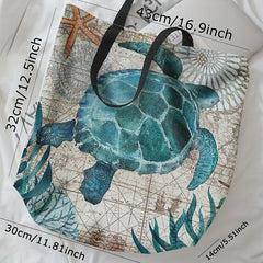 Seaweed Turtle Print Handbag Summer Travel Beach Shoulder Bag