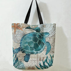 Seaweed Turtle Print Handbag Summer Travel Beach Shoulder Bag