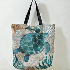 Seaweed Turtle Print Handbag Summer Travel Beach Shoulder Bag