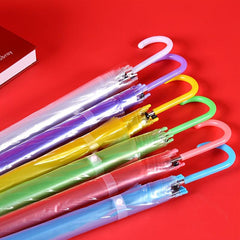 Colorful Transparent Long Handle Umbrella - Windproof & Waterproof