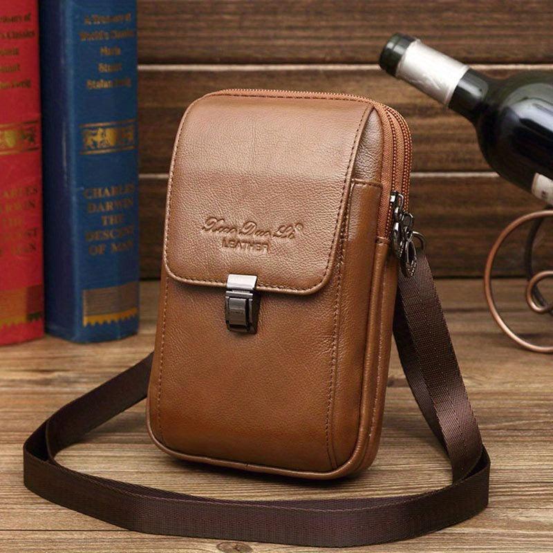 Men's Leather Crossbody Bag 17 78 Cm Cowhide Waist Bag Multifunctional Wear