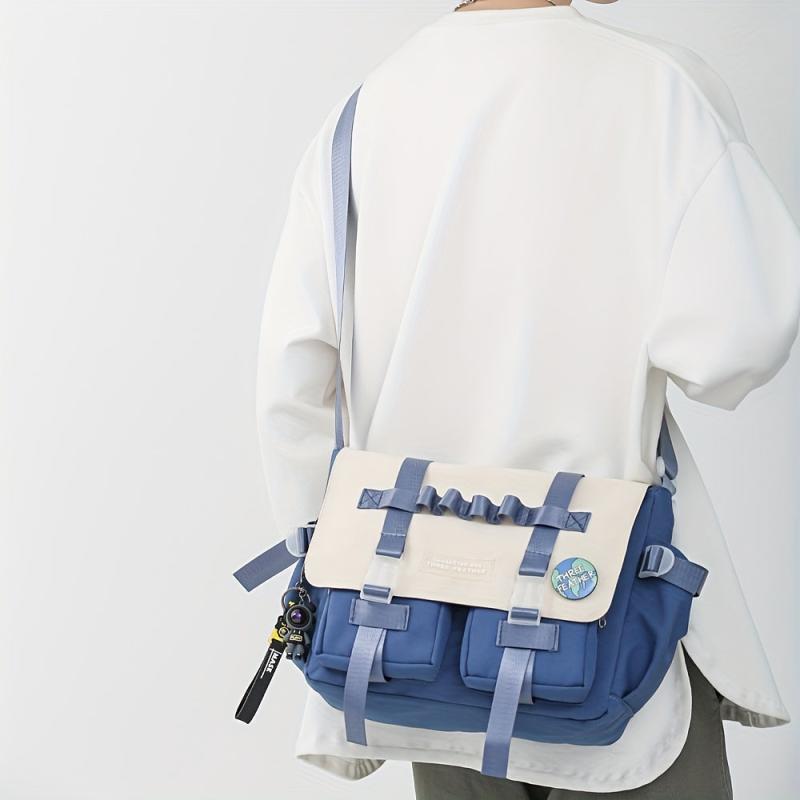 Men's Casual Messenger Bag With Pins Ripstop Water Resistant Crossbody Bag