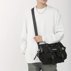 Men's Casual Messenger Bag With Pins Ripstop Water Resistant Crossbody Bag