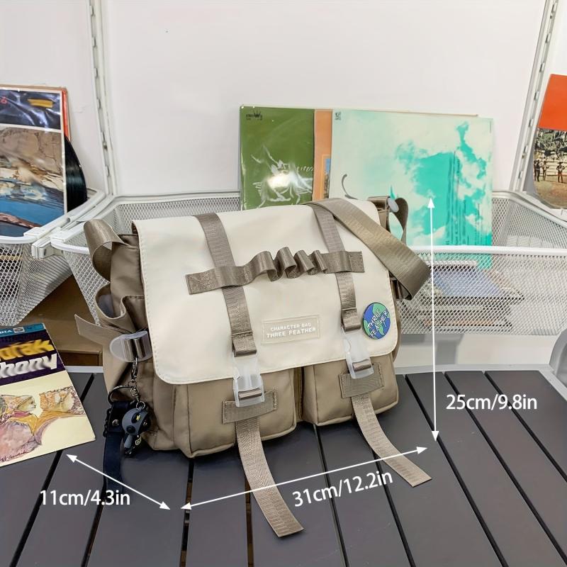 Men's Casual Messenger Bag With Pins Ripstop Water Resistant Crossbody Bag