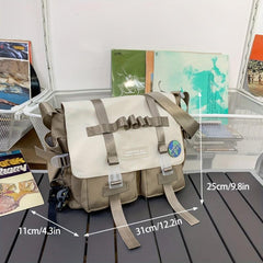 Men's Casual Messenger Bag With Pins Ripstop Water Resistant Crossbody Bag