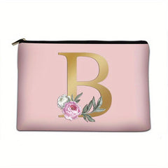 Flower & Letter Print Zipper Storage Bag Clutch Pouch