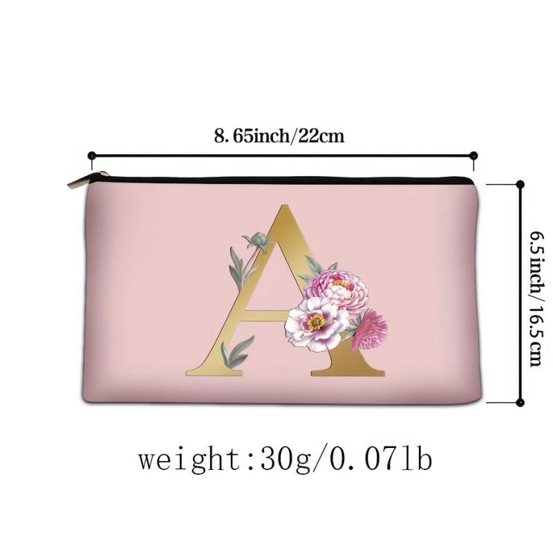 Flower & Letter Print Zipper Storage Bag Clutch Pouch