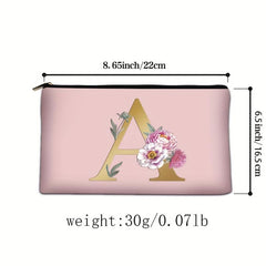 Flower & Letter Print Zipper Storage Bag Clutch Pouch