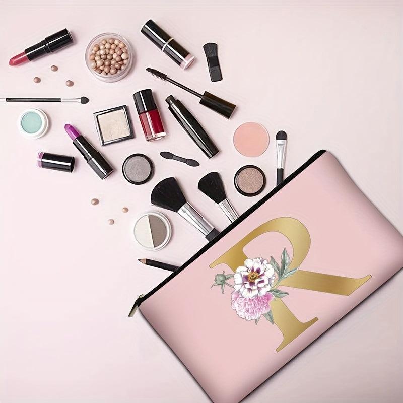 Flower & Letter Print Zipper Storage Bag Clutch Pouch