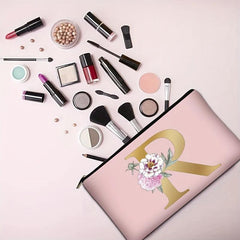 Flower & Letter Print Zipper Storage Bag Clutch Pouch