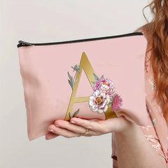 Flower & Letter Print Zipper Storage Bag Clutch Pouch
