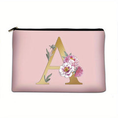 Flower & Letter Print Zipper Storage Bag Clutch Pouch