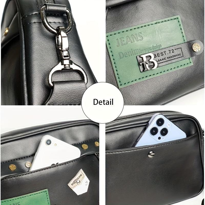 Men's Single Shoulder Bag Square Bag Rivet Decor Crossbody Bag