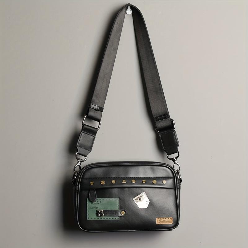 Men's Single Shoulder Bag Square Bag Rivet Decor Crossbody Bag